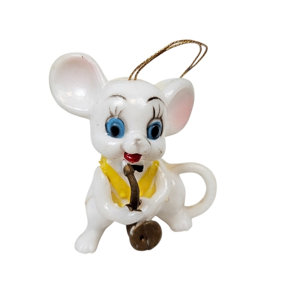 Vintage 60s White Mice Playing Instruments Set of 2 Christmas Ornaments J62 - Picture 2 of 8